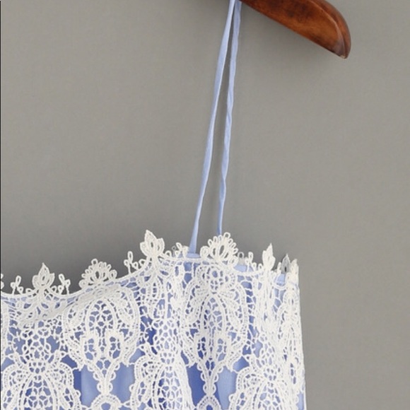 Blue Crochet Trim High Low Cami Top - Picture 3 of 4